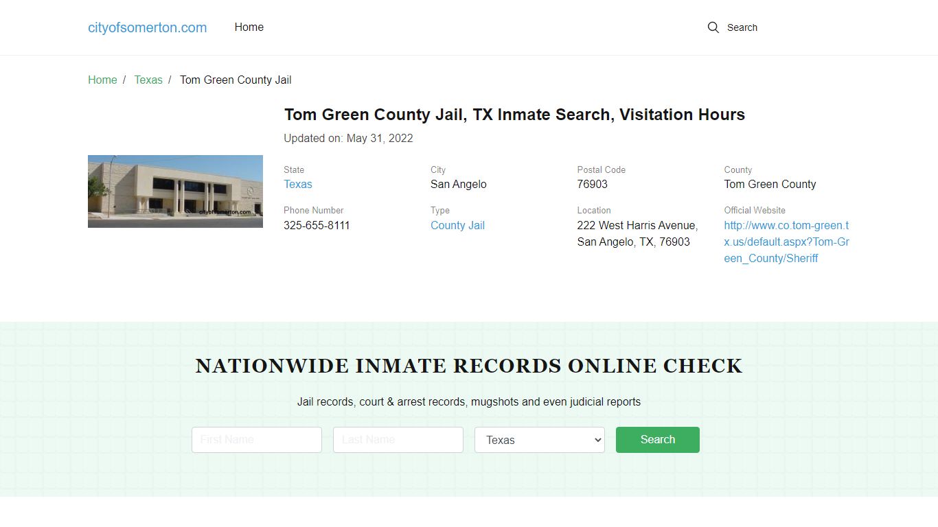 Tom Green County Jail , TX Inmate Search, Visitation Hours